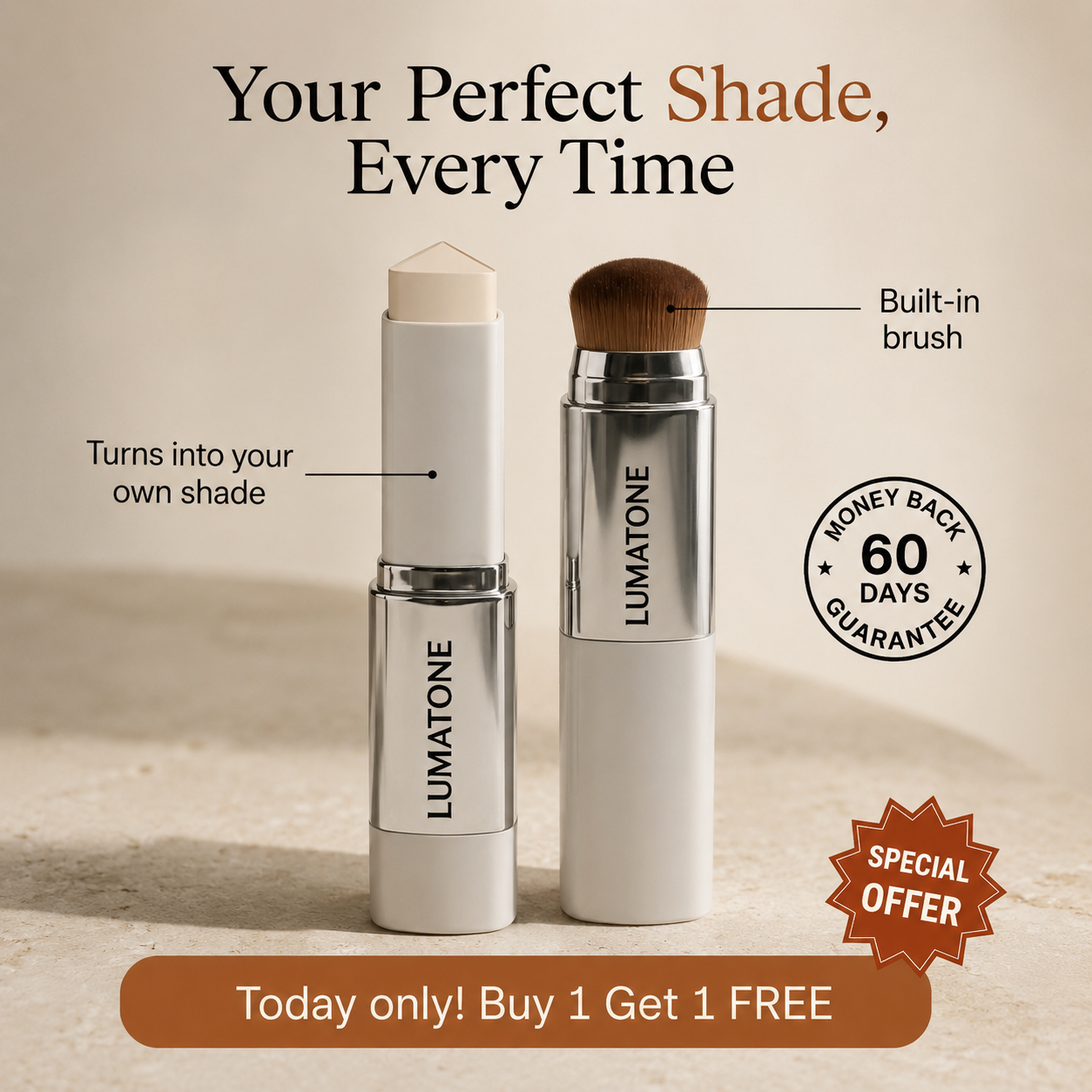 LumaTone Color-Changing Foundation Stick with Built-In Brush